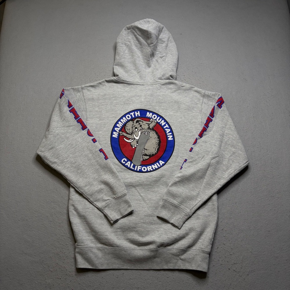 Mammoth Mountain Hoodie Mens Medium Gray Y2K Graphic Logo Pullover Sweatshirt